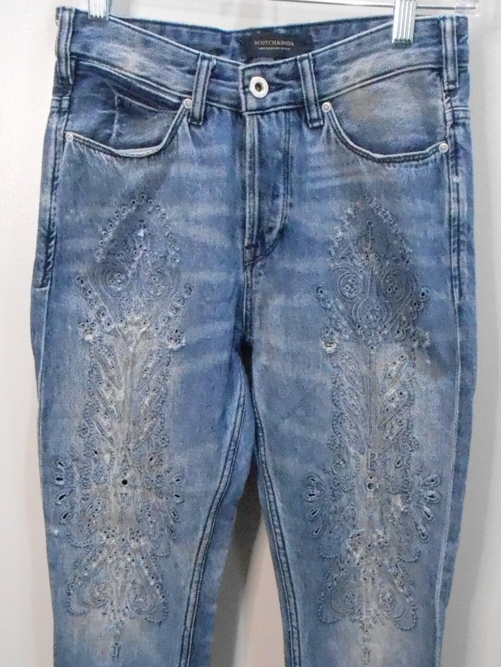 Scotch & Soda Amsterdams Blaux Embroidered Boyfriend Blue Jeans Size-W27"L26.5"